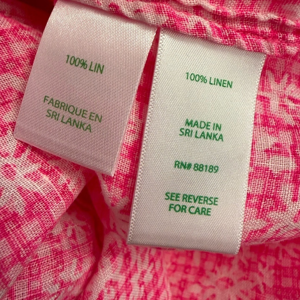 Lilly Pulitzer Sea View linen button-down shirt pink gingham floral Size XL - Picture 4 of 9